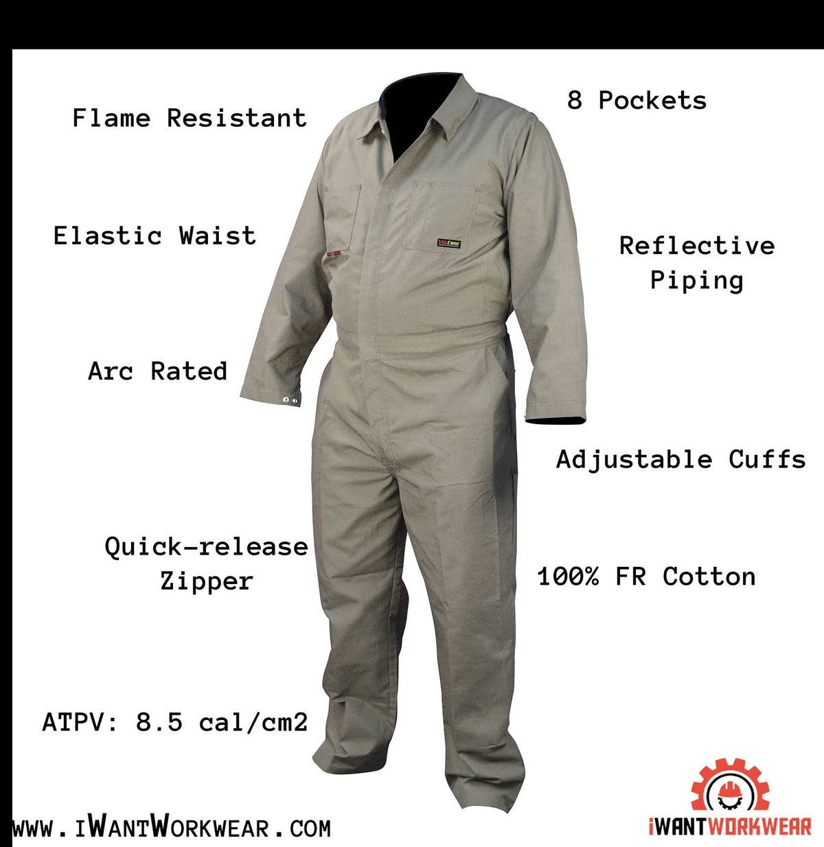 Cotton FR Coverall Khaki Size XL A2951