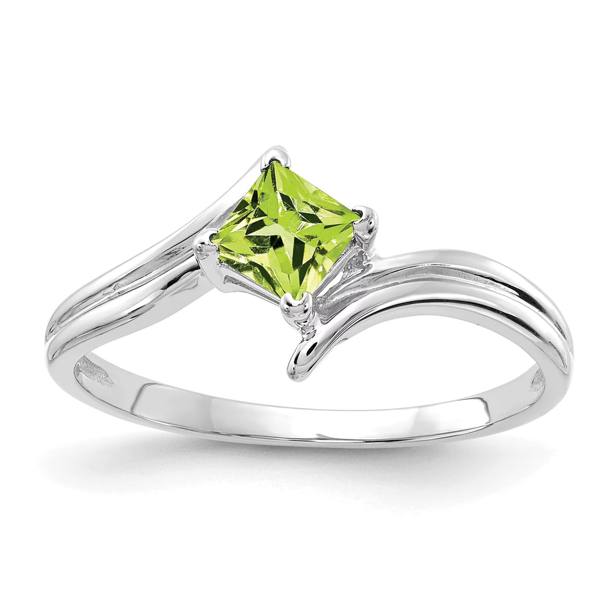 14 Karat White Gold 4mm Princess Cut Peridot Ring Q6228