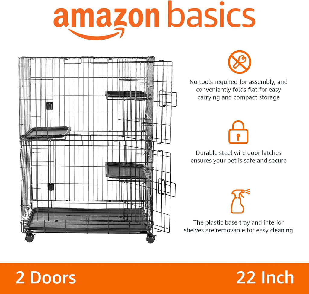 Large 3-Tier Cat Playpen Cage Crate Kennel, Black Z303