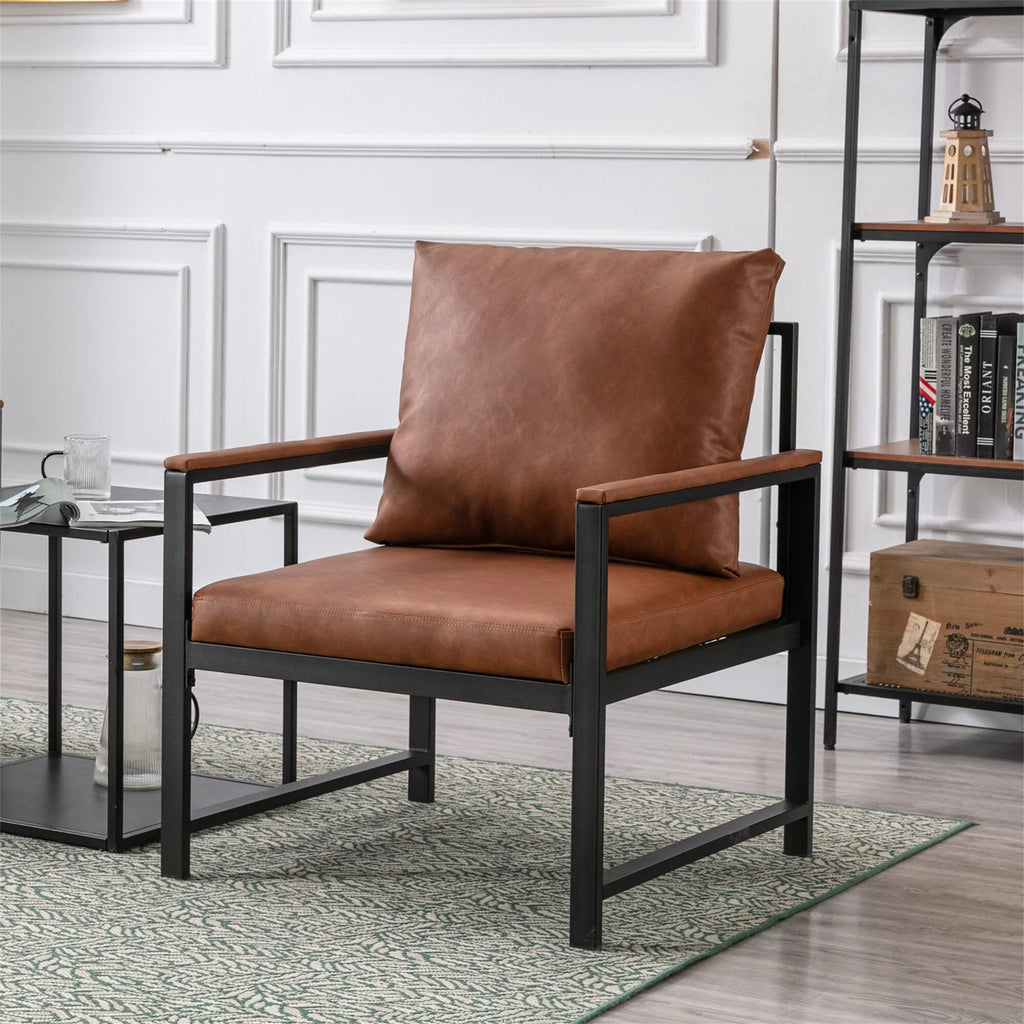 Faux Leather Metal Frame Accent Chair Grey Q1486