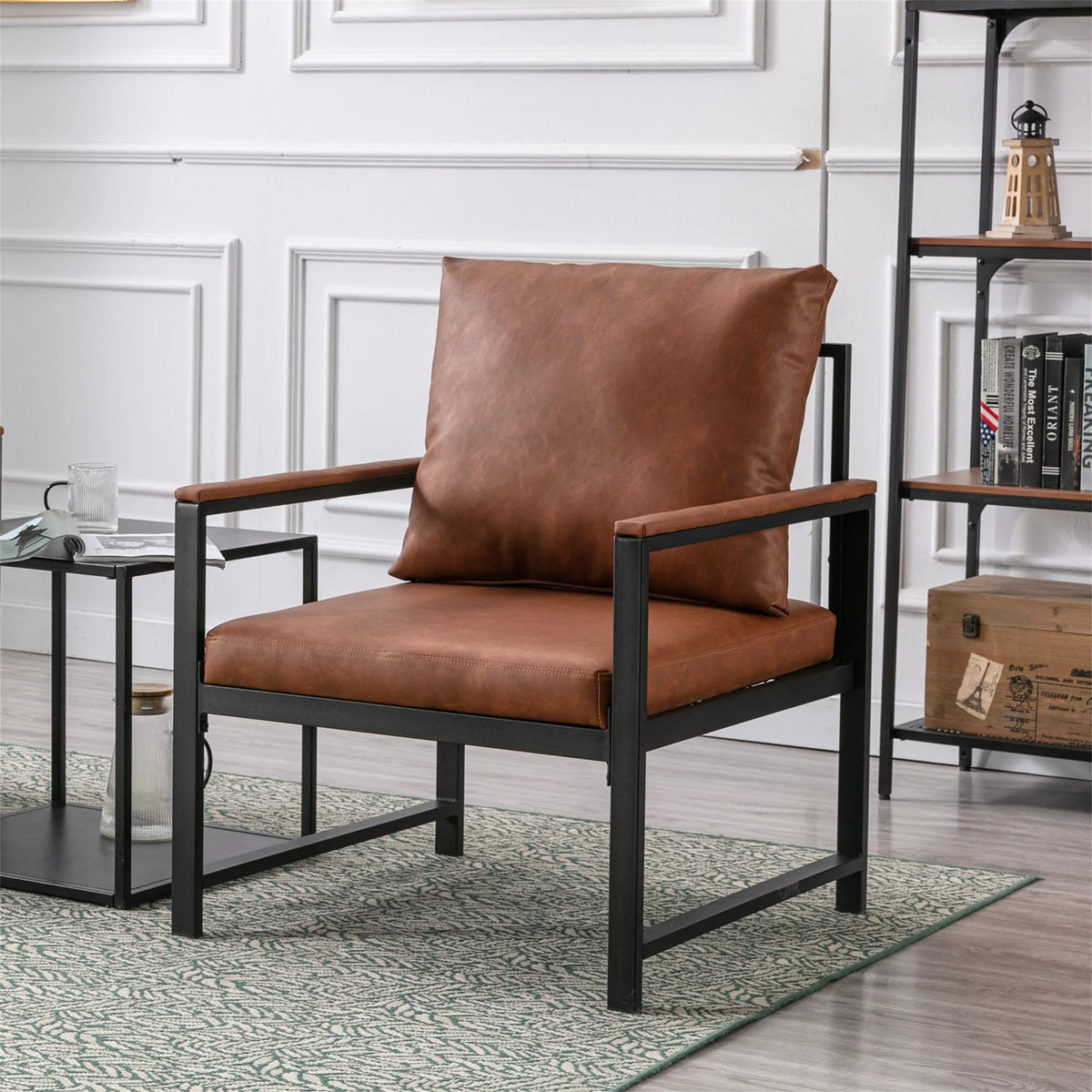 Faux Leather Metal Frame Accent Chair Grey Q1486