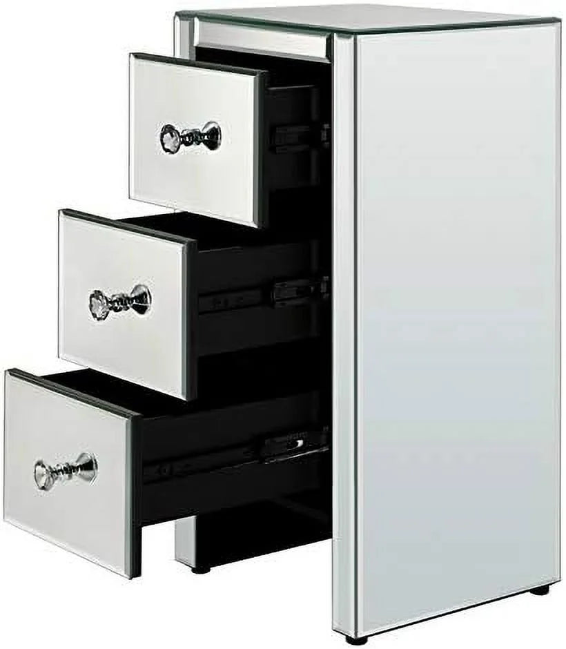 Mirrored Nightstand with 3 Drawers Silver L3469