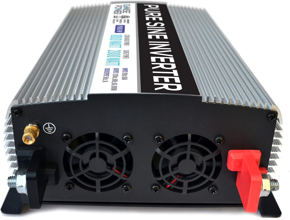 1000W Pure Sine Wave Inverter 12V DC to 120V AC with 2 AC Outlets and USB Port L1114
