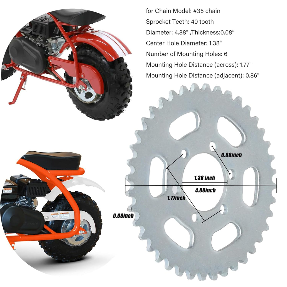 40 Teeth Rear Sprocket for Mini Bike Go Kart Y8410