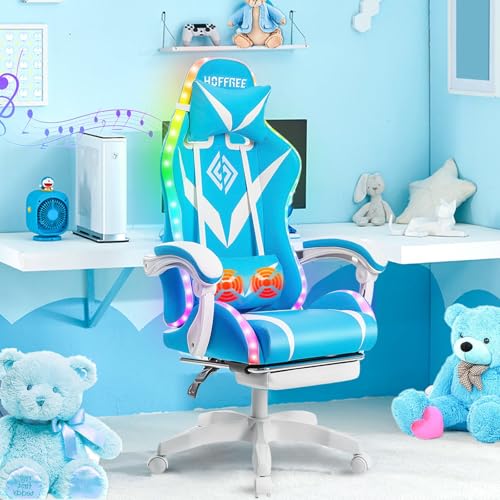 Blue and Black Gaming Chair with Footrest and Massage K9853