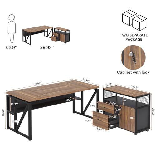 L Shaped Desk with Drawer Cabinet and File Cabinet O4430