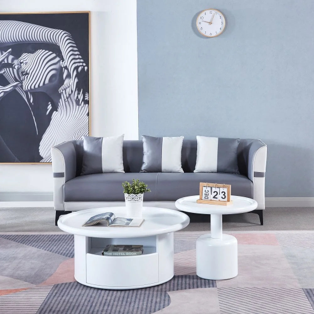 White MDF Round Coffee Table Set Z3772