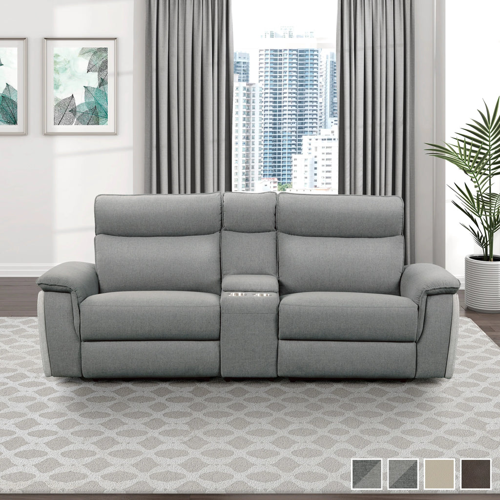 Light Grey Polyester Double Reclining Loveseat with Console S2526