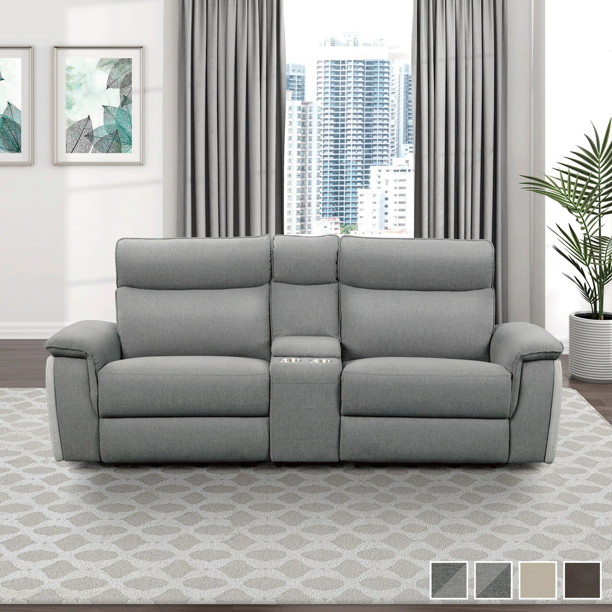 Light Grey Polyester Double Reclining Loveseat with Console S2526