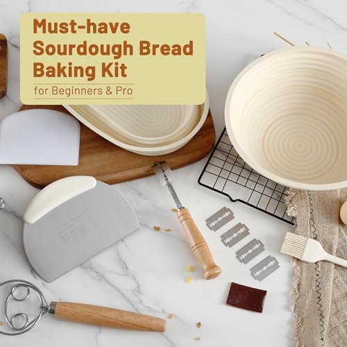 9.5 Inch Round & 10.5 Inch Oval Foldable Sourdough Bread Proofing Basket with Linen Liner Q788