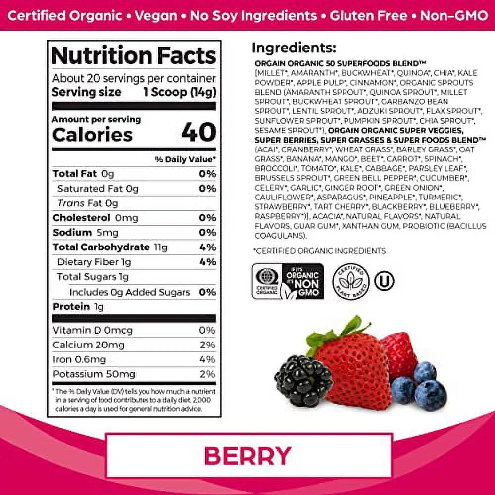 Organic Green Superfoods Powder, Berry, 0.62 Pound C3384