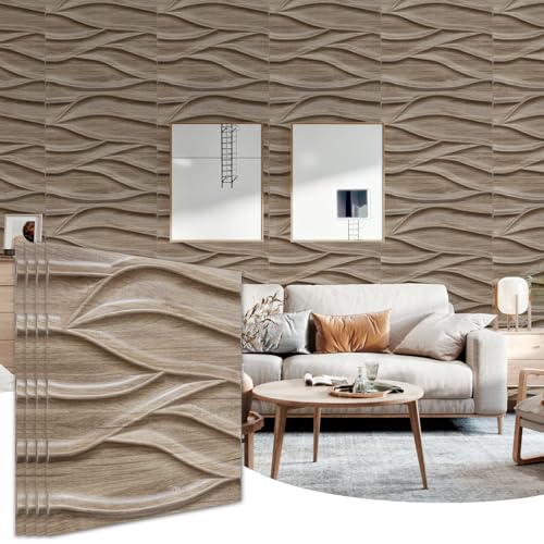 Walnut 3D Textured Wall Panels, 12 Pack 19.7''x19.7'' Cover 32.Sq.Ft Z318