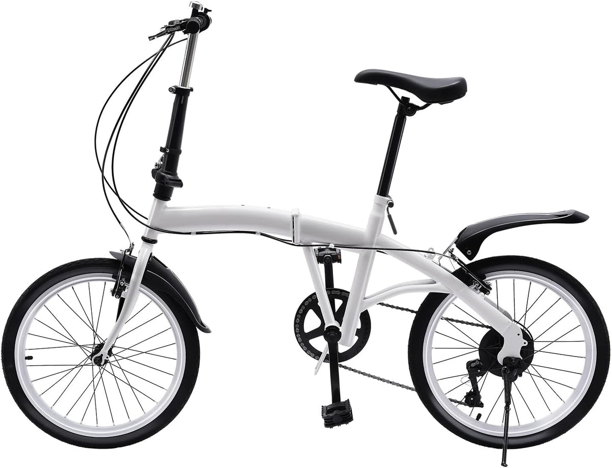 20" White Folding Bicycle with 7 Speed Shifter O10381