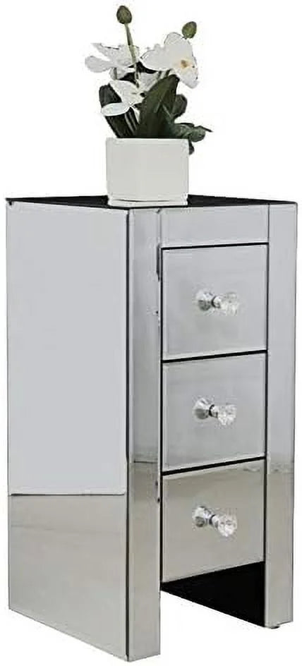 Mirrored Nightstand with 3 Drawers Silver L3469