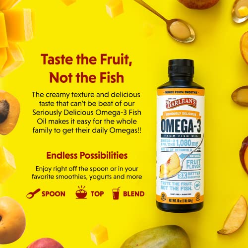 Mango Peach Omega 3 Fish Oil Liquid Supplement, 16 oz R1738