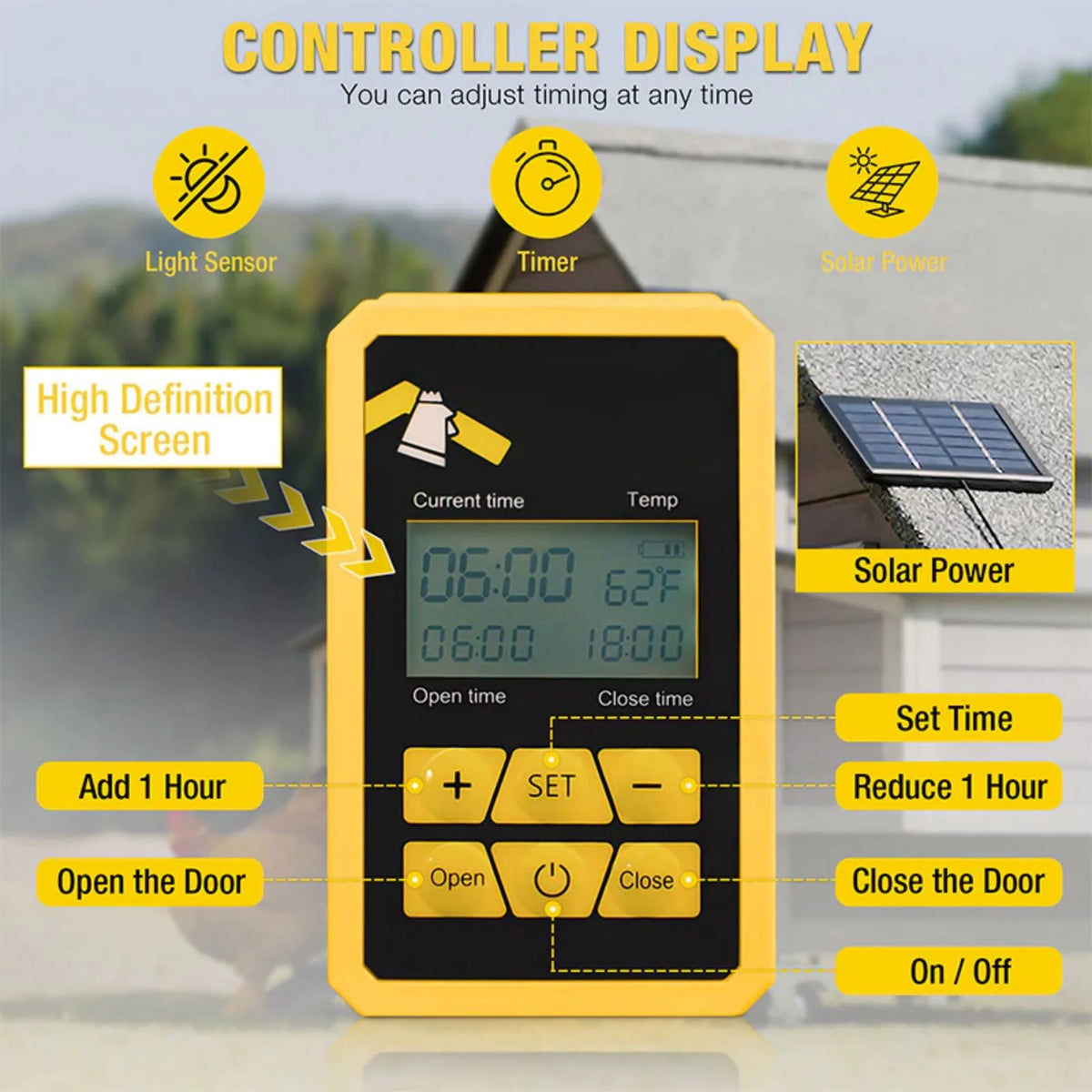 Solar Automatic Chicken Coop Door with Light Sensor M3704