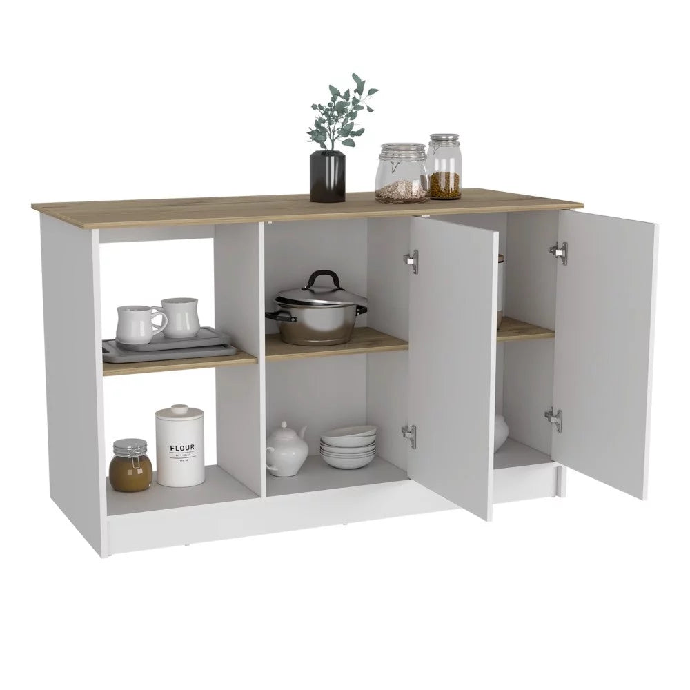 Light Oak White Kitchen Island with Four Open Shelves T62486