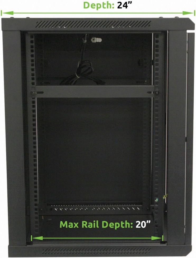 15U Wallmount Cabinet Enclosure 19-Inch Server Network Rack with Locking Glass Door Black with Shelves V44235