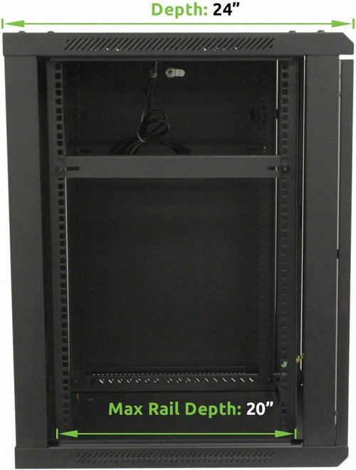 15U Wallmount Cabinet Enclosure 19-Inch Server Network Rack with Locking Glass Door Black with Shelves V44235