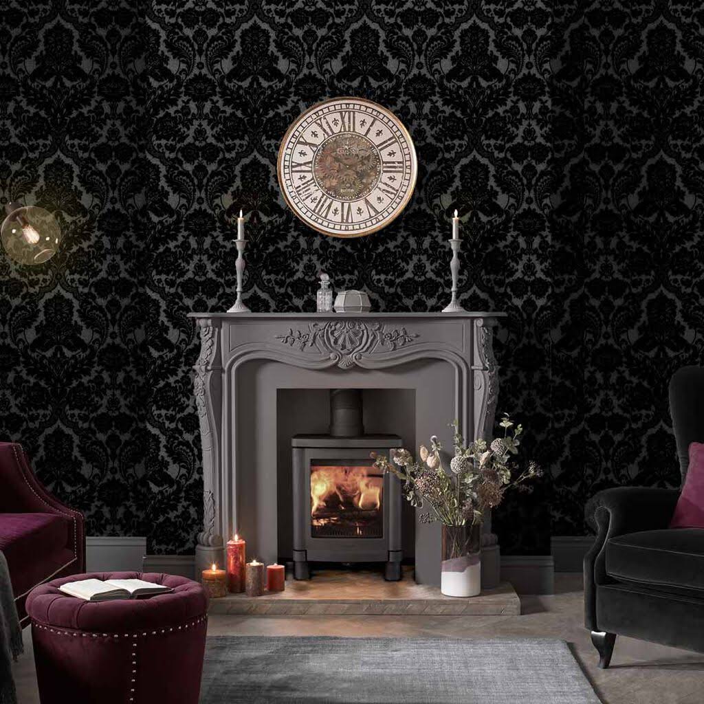 Gothic Damask Noir Wallpaper H40481