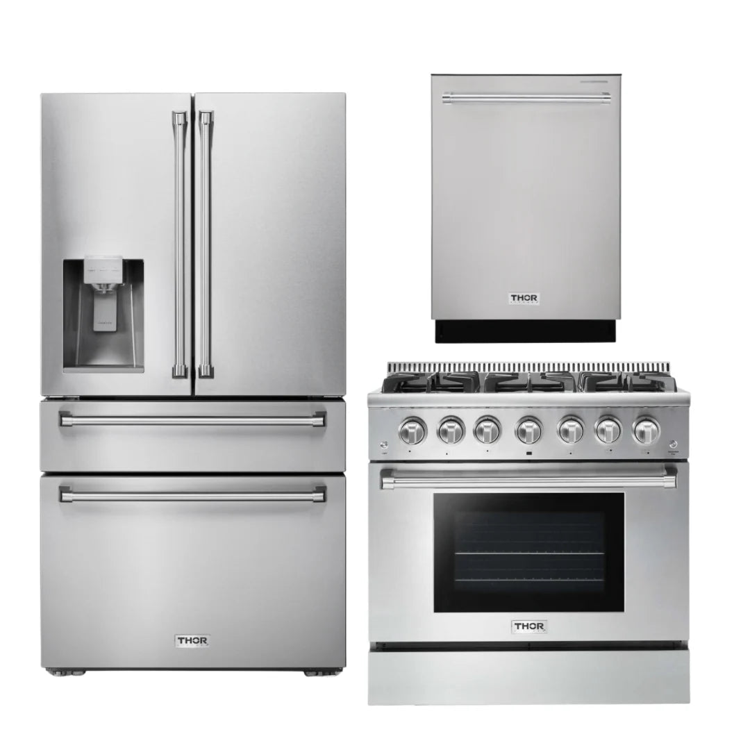 36 Gas Range, Refrigerator with Water and Ice Dispenser, Dishwasher L998296