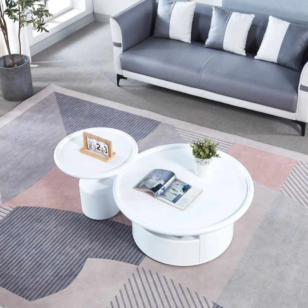 White MDF Round Coffee Table Set Z3772