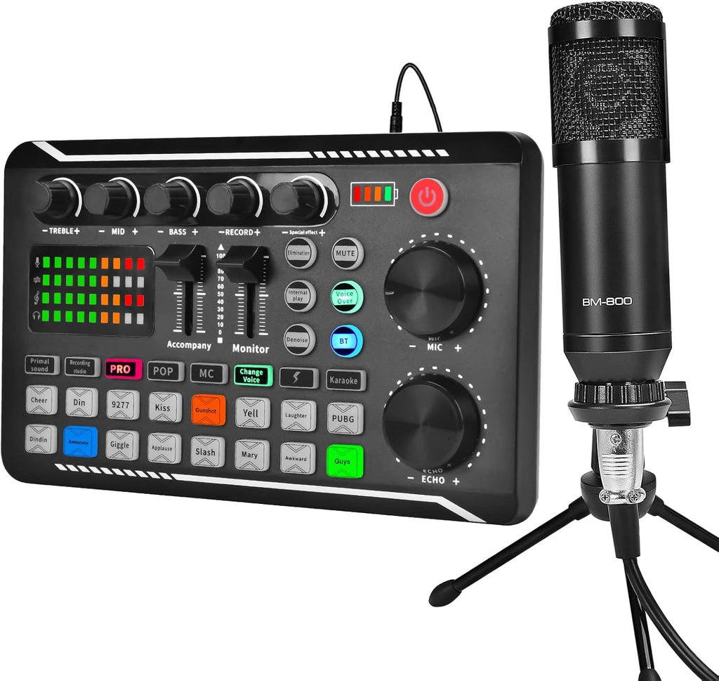 Podcast Equipment Bundle, Audio Interface with DJ Mixer and Sound Card, Cardioid Microphone, Portable Mixer Audio, Pack of 2 W53694