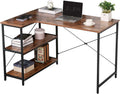 Rustic Brown L-Shaped Corner Computer Desk with Bookcase I750064
