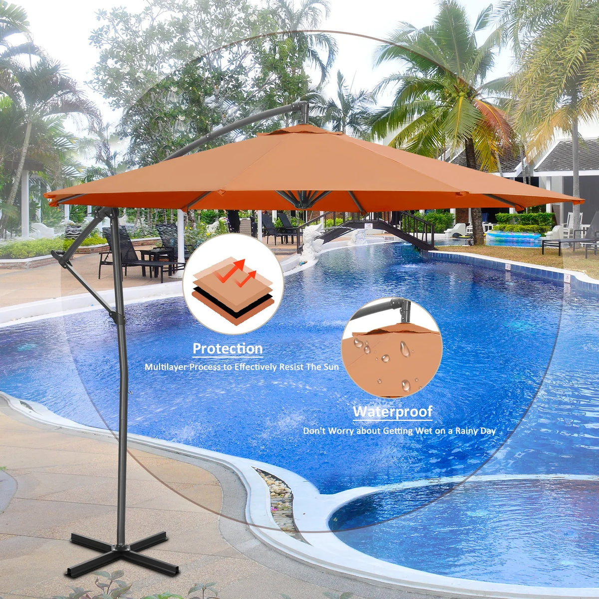 10ft Offset Patio Umbrella with Cross Base L64456