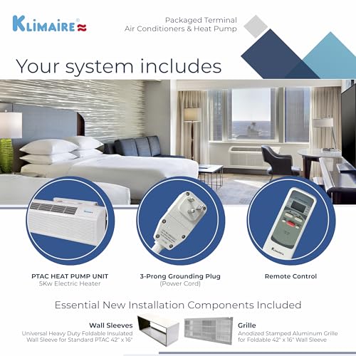 Air Conditioner Heat Pump with Wall Sleeve, Aluminum Grille, Remote Control, & Electric Heater L856099