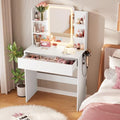 White Small Vanity Desk with Mirror and Lights W804169