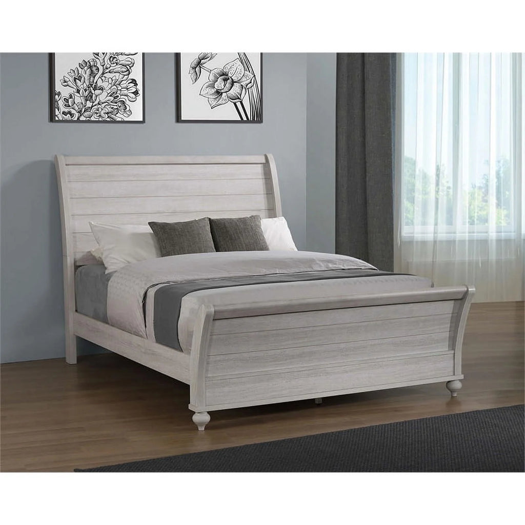 Gray Wood Eastern King Sleigh Panel Bed V76744