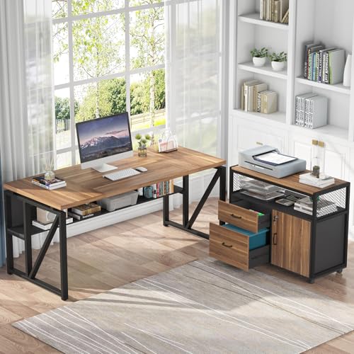 L Shaped Desk with Drawer Cabinet and File Cabinet O4430