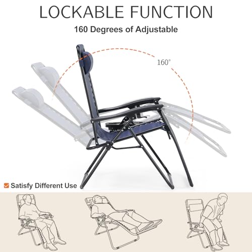 Set of 2 Blue Folding Zero Gravity Lounge Chair with Cup Holder W9041