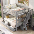 Full Over Full Solid Wood Bunk Bed with Stairs and Storage Drawers P22437