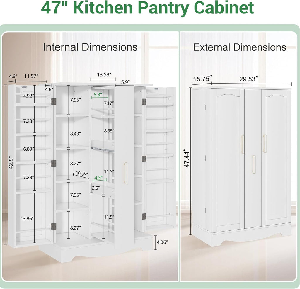 White Kitchen Pantry Cabinet with Drawer and Adjustable Shelves C55768