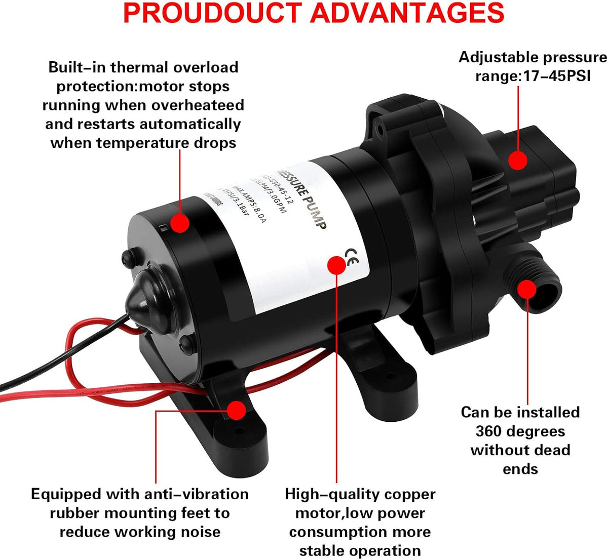 DC 12v 3.0 GPM 45 PSI Fresh Water Pump with Water Filter A673811
