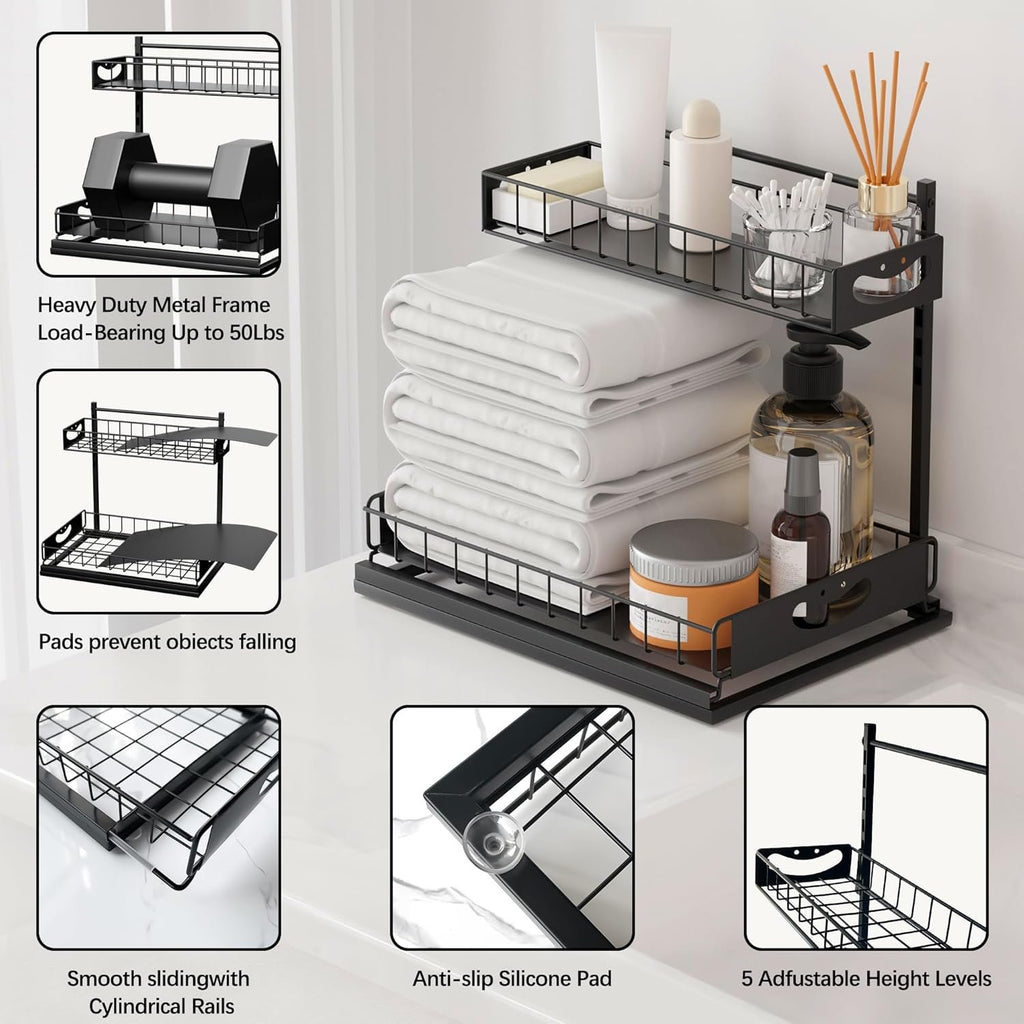 2 Pack Under Sink Organizer with Pull-Out Drawers White L1456