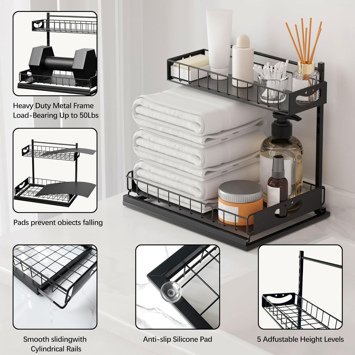 2 Pack Under Sink Organizer with Pull-Out Drawers White L1456