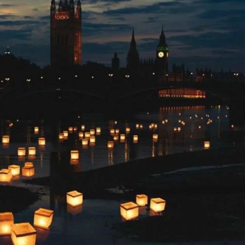 White & Gold Floating Candle Wish Lanterns, Biodegradable, Set of 50 Z66416
