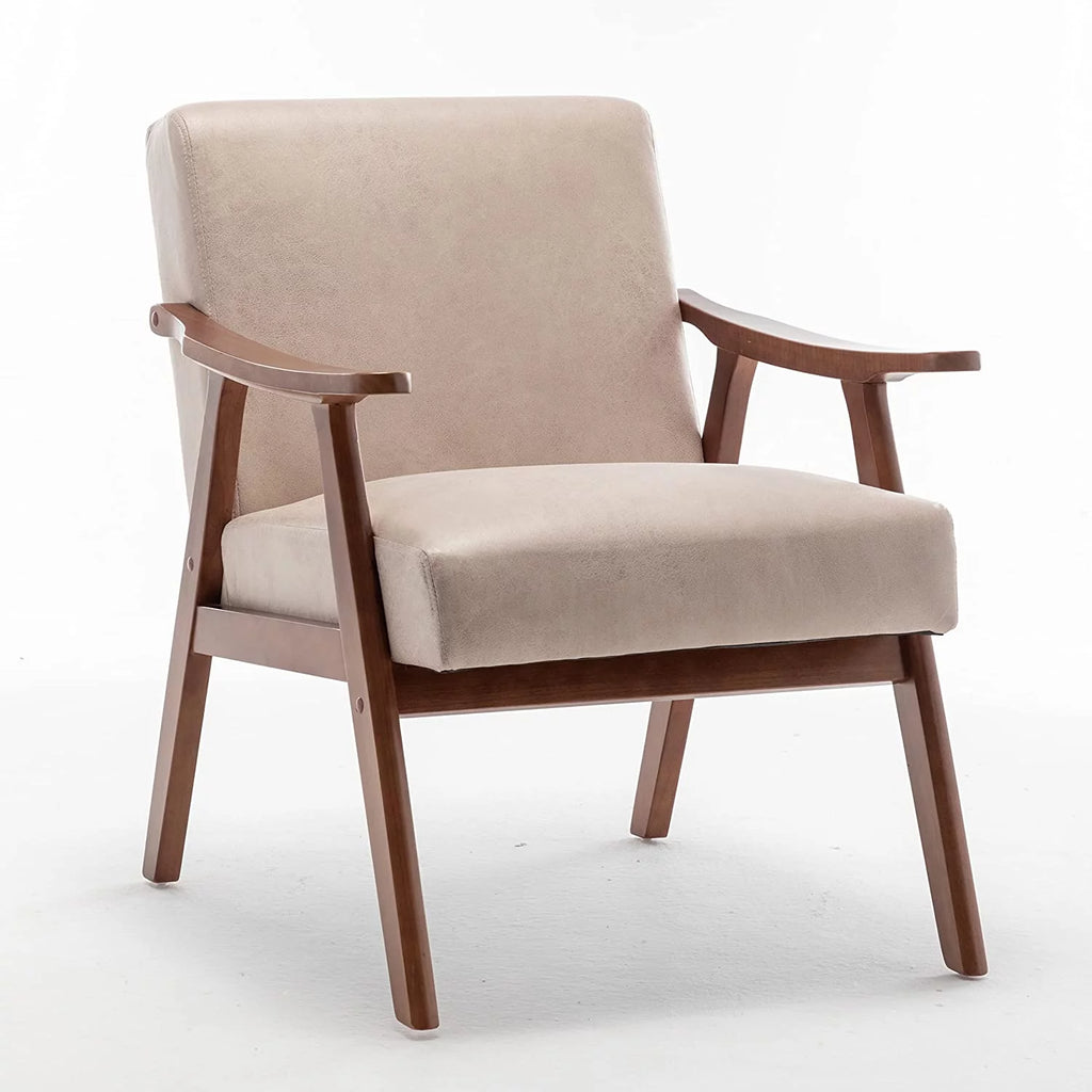Light Camel Microfiber Accent Chair with Solid Wood Frame Q918