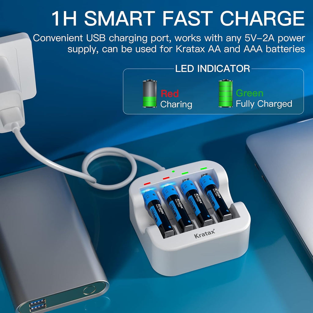AAA Rechargeable Lithium Batteries, 4 pack 1.5V 1100mWh Li-ion Triple A Batteries with Fast Battery Charger U47328