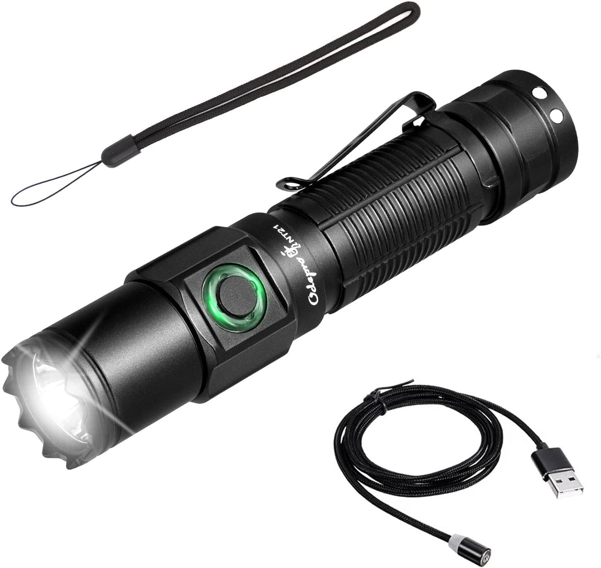 1200 Lumen Rechargeable LED Flashlight with Power Display, IP67 Waterproof, 5 Light Modes, Pocket-Size Torch A164