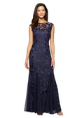 Illusion V-Neck Embroidered Lace Gown U674