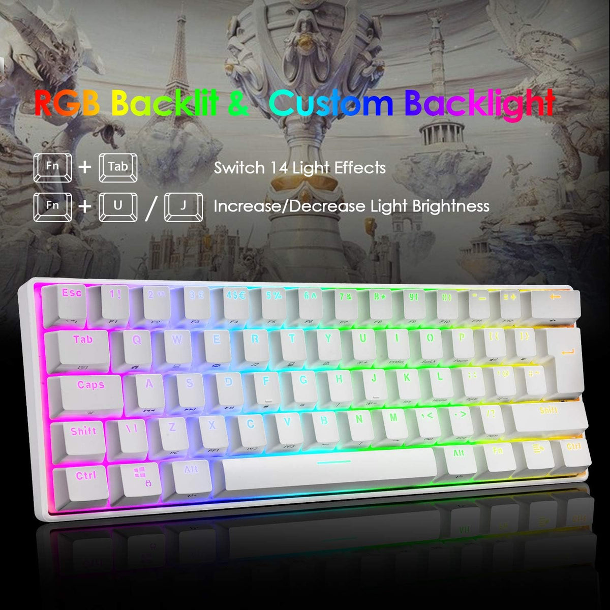 White 62 Keys Wired Mechanical Gaming Keyboard B77414