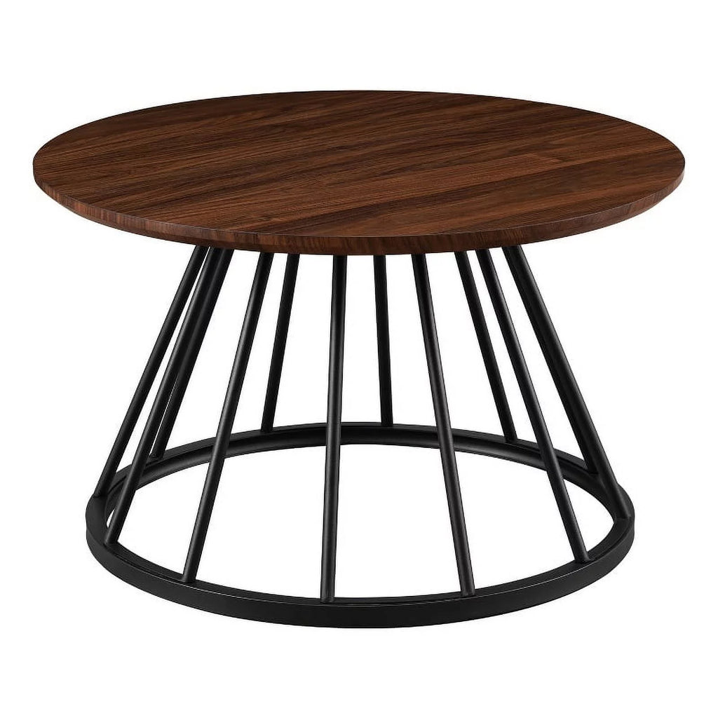 Dark Walnut Black Wood Coffee Table with Metal Base D48682