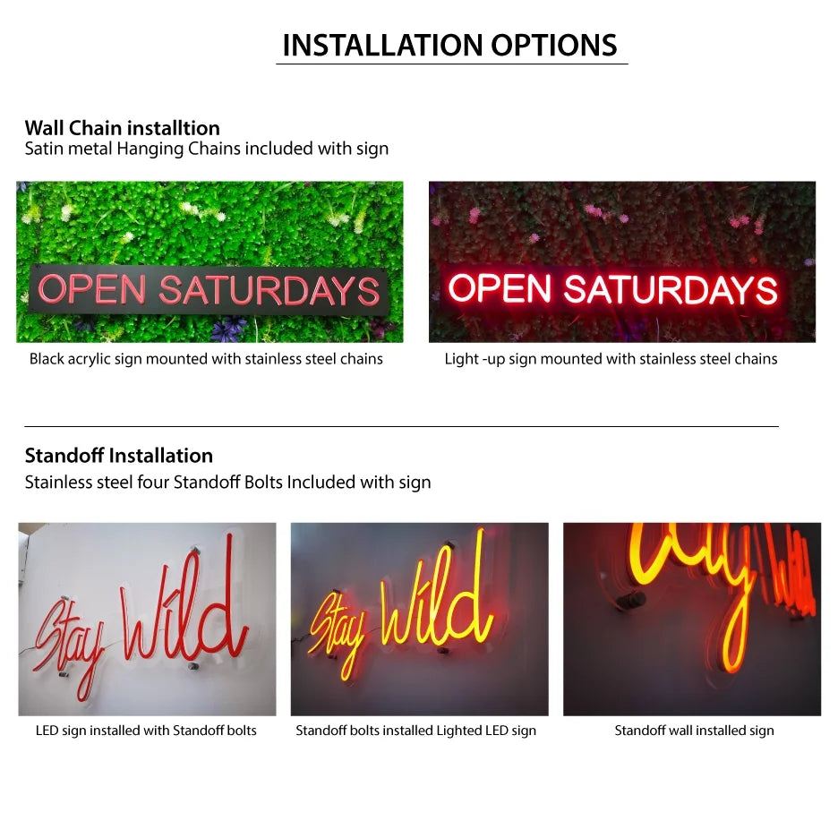 Black Square Cut Acrylic Backing LED Neon Sign with Dimmer N79318