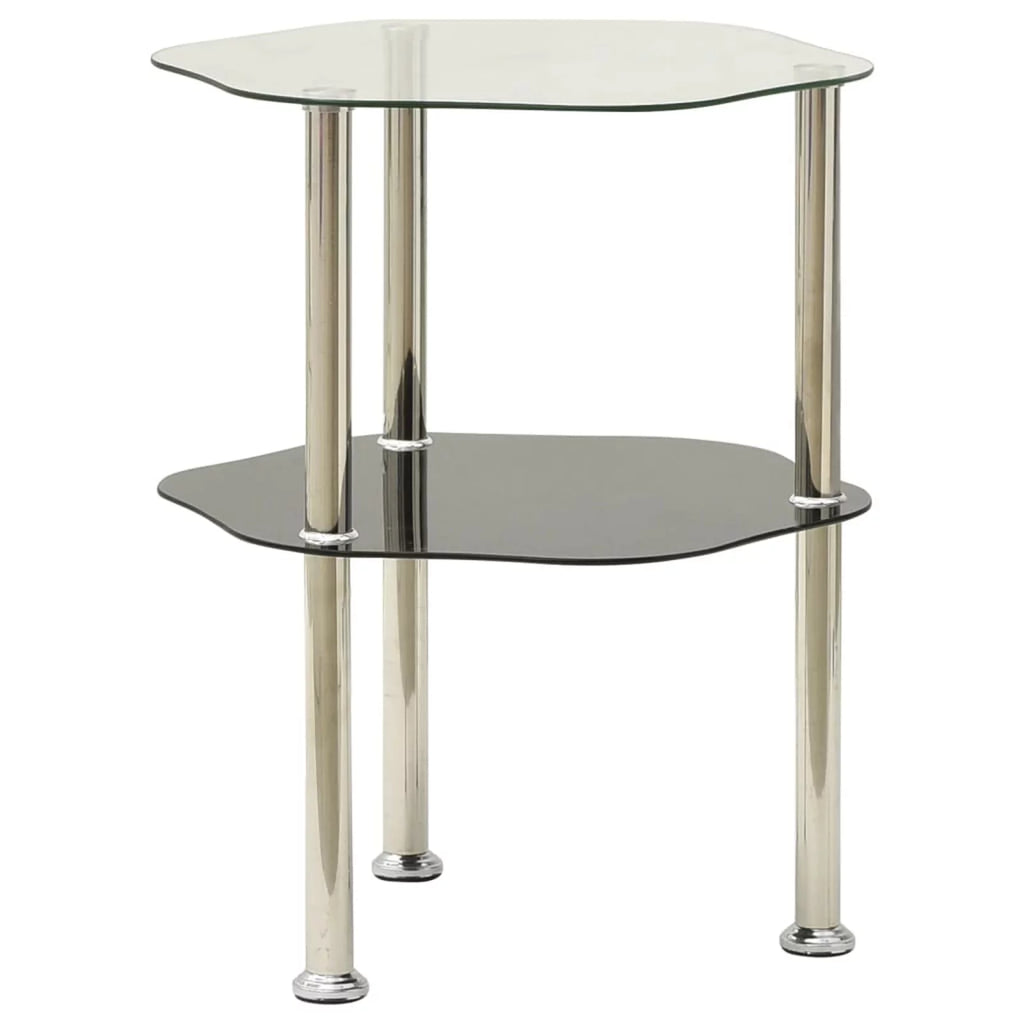 2-Tier Transparent and Black Tempered Glass Side Table M1139