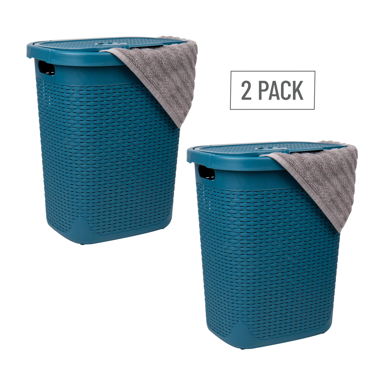 50L Slim Laundry Hamper with Lid, Set of 2, Blue T835