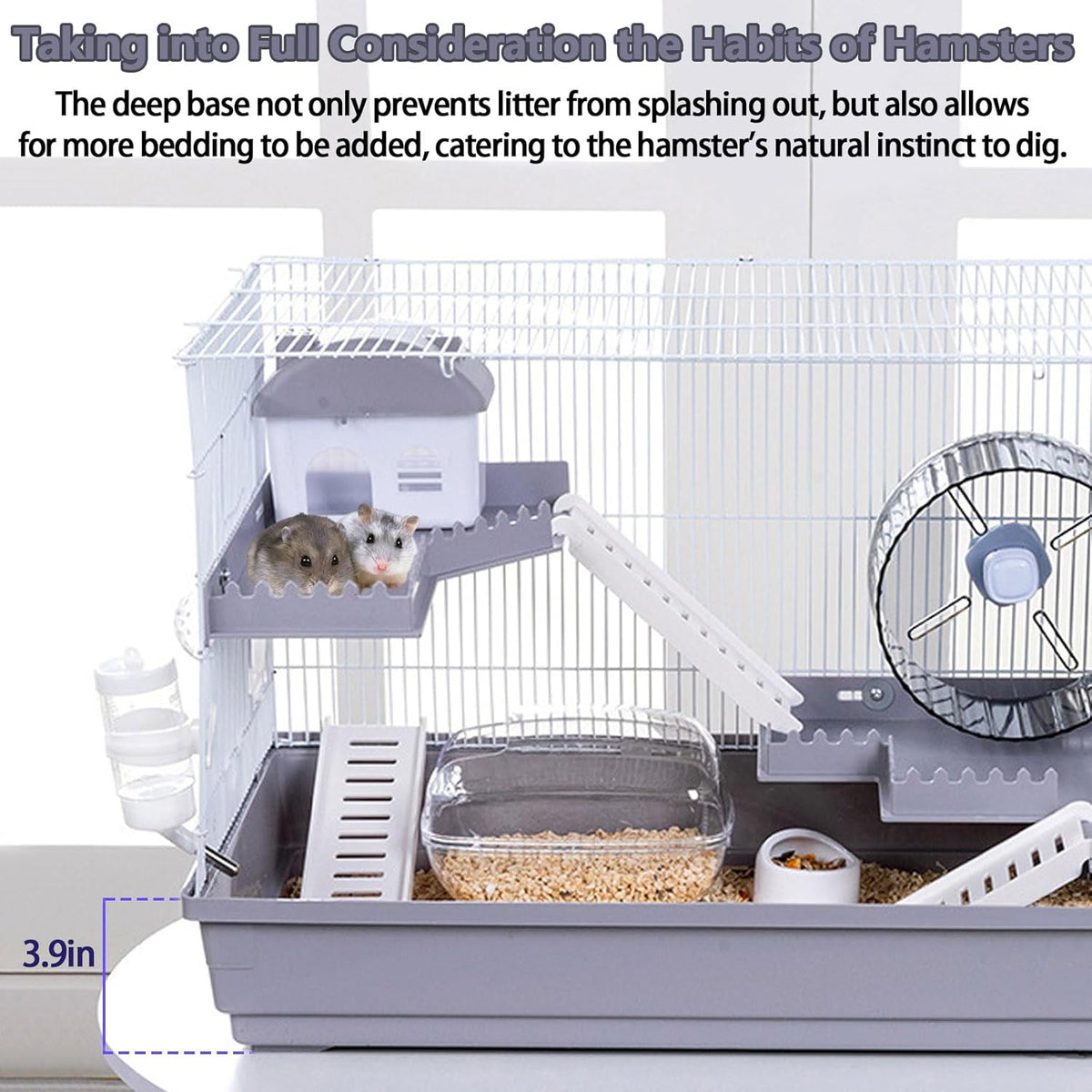 Large 3-Levels Grey Hamster Cage with Accessories J550